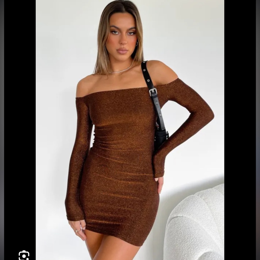 WHITE FOX | Won't Get Over You Long Sleeve Mini Dress Bronze | NWT
